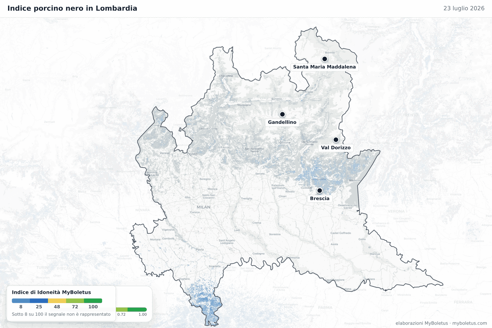 Indice porcino nero in Lombardia — 23 luglio 2026