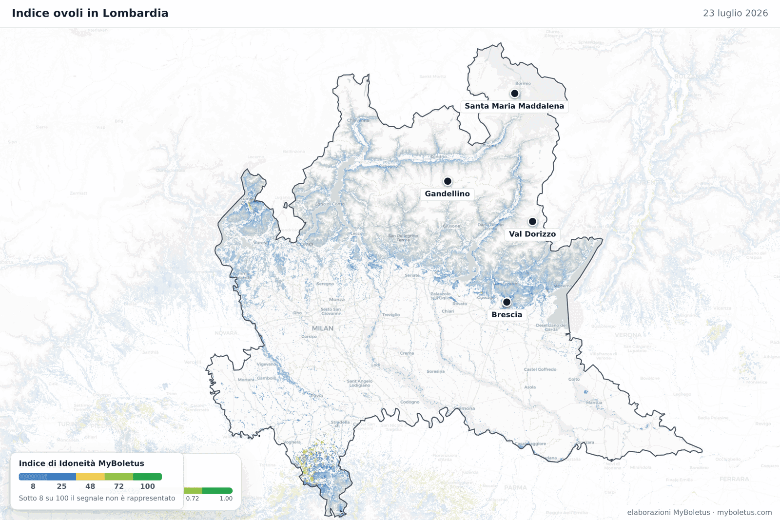 Indice ovoli in Lombardia — 23 luglio 2026