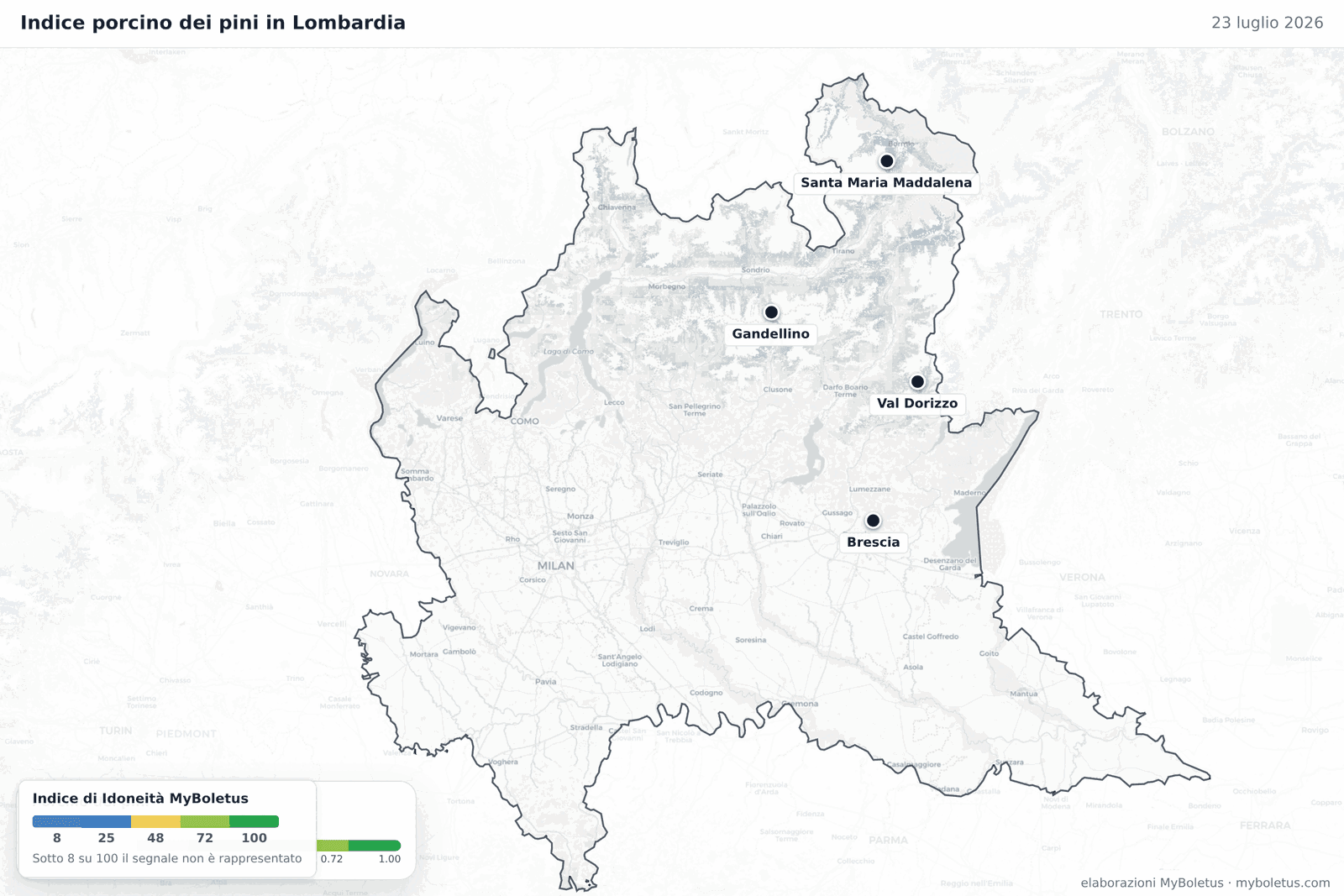 Indice porcino dei pini in Lombardia — 23 luglio 2026