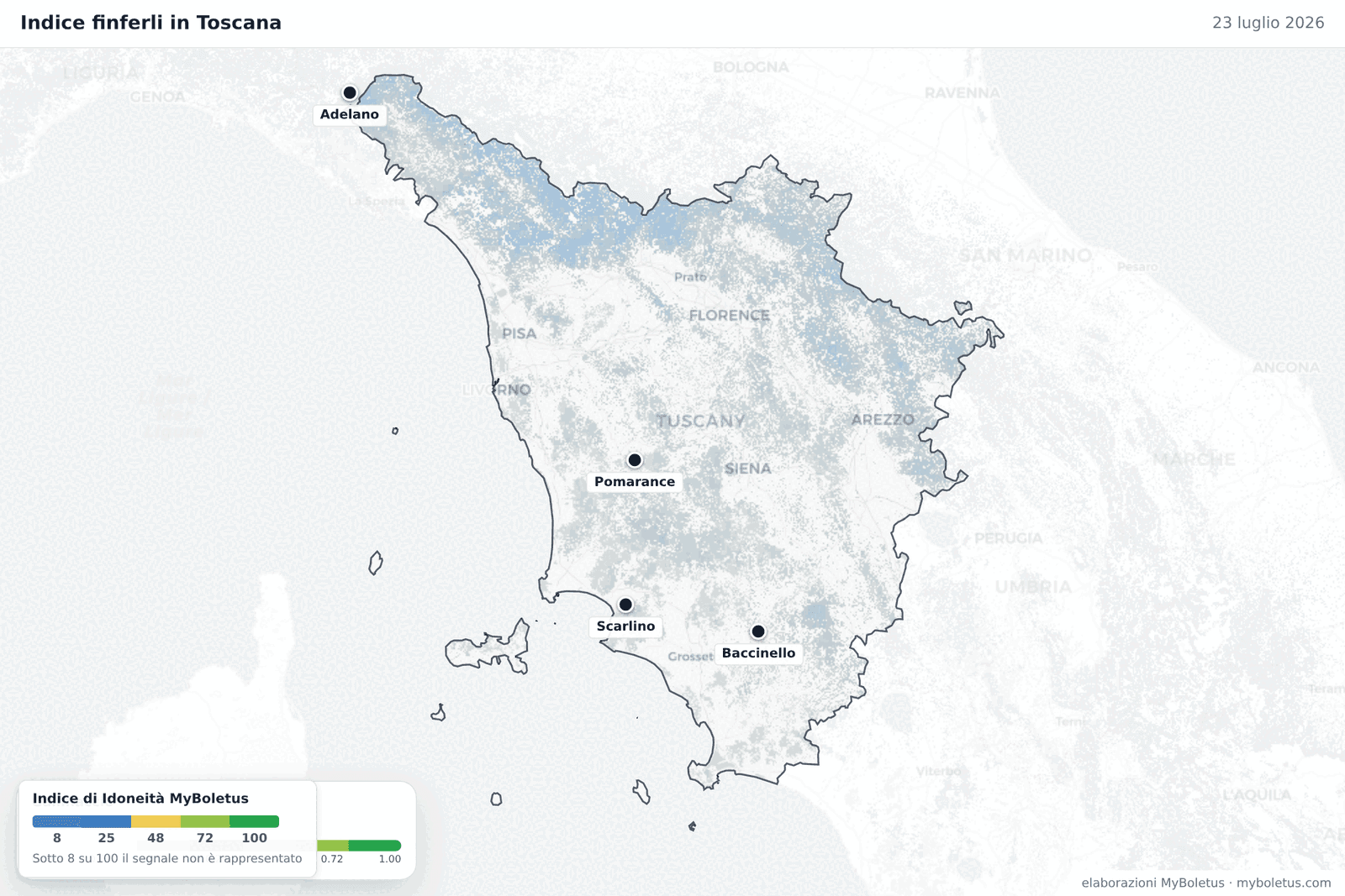Indice finferli in Toscana — 23 luglio 2026