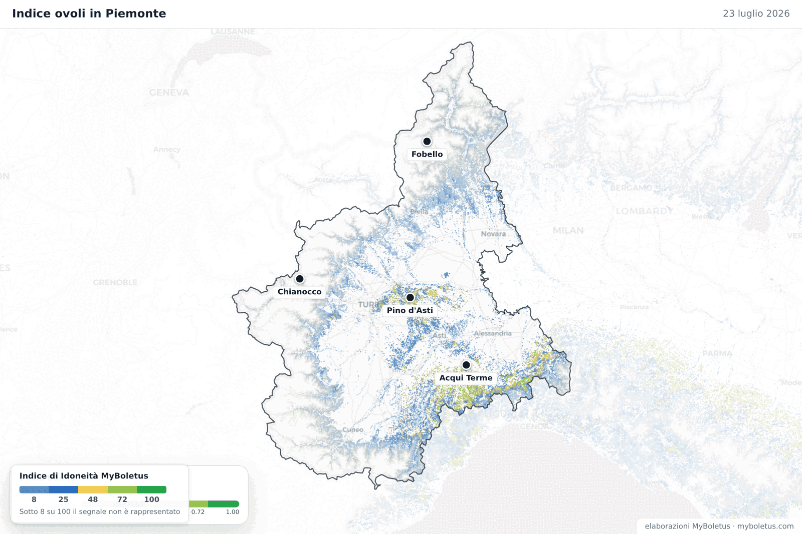Indice ovoli in Piemonte — 23 luglio 2026