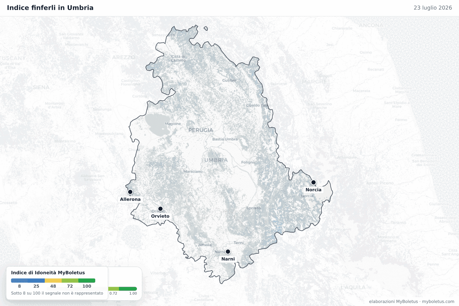 Indice finferli in Umbria — 23 luglio 2026